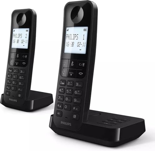 Philips Schnurlostelefon D2752B/12 - DECT - 2 Mobilteile - Haustelefon - Festnetz - Rufnummernerkennung - Schwarz von Philips