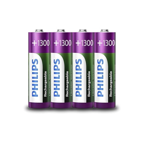 Philips Wiederaufladbare Batterien AA - 4 Stück - NiMH - 1300 mAh - bis zu 1000 Aufladungen von Philips