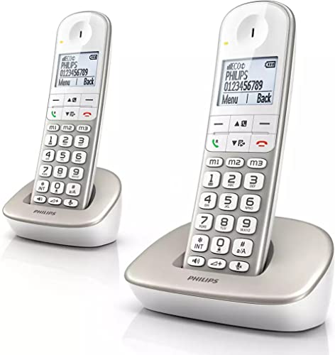 Philips XL4902S/34 DECT-Komforttelefon mit Anrufbeantworter - 2 Schnurlose Festnetztelefone - Senioren-Telefon mit 2 Mobilteilen - Lautstärkeregelung - 16 Stunden - Weiß von Philips