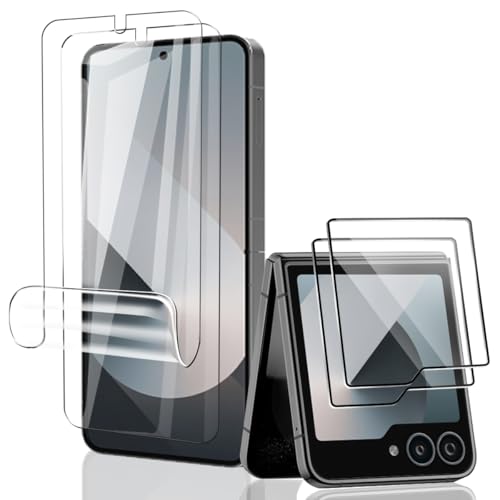 Phlleyaa Schutzfolie für Galaxy Z Flip 6 TPU 2 Stück + Galaxy Z Flip 6 Panzer Schutz Glas Kameraschutz 2 Stück[2+2 Stück],Einfache Montage Bläschenfrei für Panzerglas für Galaxy Z Flip 6 Folie von Phlleyaa