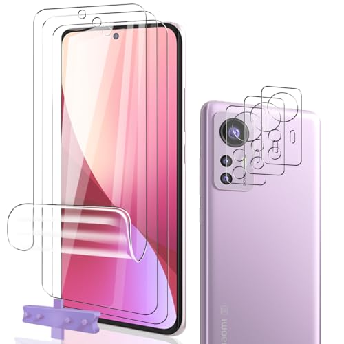 Phlleyaa Schutzfolie für Xiaomi 12 TPU 3 Stück + Xiaomi 12 Panzer Schutz Glas Kameraschutz 3 Stück[3+3 Stück],Anti- Kratzer,Einfache Montage,Bläschenfrei für Panzerglas Folie für Xiaomi 12 von Phlleyaa