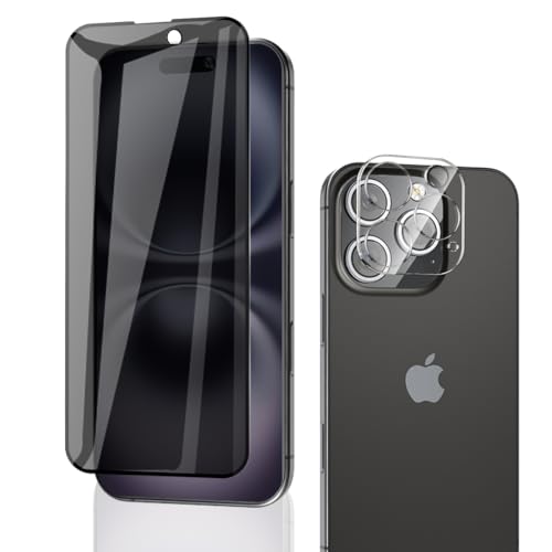Phlleyaa Schutzfolie für iPhone 16 Pro für Panzerglas Sichtschutz,Displayschutz 1 Stück mit 1 Stück Kamera Schutzfolie[1+1 Stück],9H Härte Bläschenfrei Anti-Spy für Panzer Schutz Glas iPhone 16 Pro von Phlleyaa
