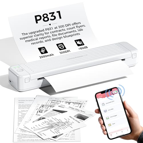 PhoFuta Bluetooth Drucker Mobiler Drucker Klein für handy Tragbarer Drucker Ohne Tinte, Unterstützt Mehreren Größen Kopierpapier und Thermopapier, Thermotransfer Duplex Drucker für Unterwegs und Reise von PhoFuta
