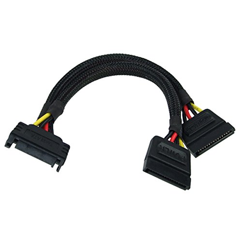 Phobya SATA Strom Y-Kabel SATA Buchse an 2x SATA Stecker 15cm - Schwarz Kabel SATA Kabel von Phobya