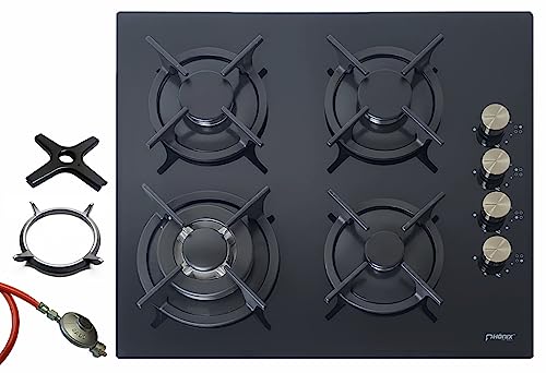 Phönix PG-604ST Gaskochfeld 4 flammig Glas Gaskocher Einbauherd + Gasschlauch-Regler-Set + WOK-Aufsatz + Herdkreuz Phönix PG-604ST Gaskochfeld 4 flammig Glas Gaskocher Einbauherd + Gasschlauch-Regler-Set + WOK-Aufsatz + Herdkreuz von Phönix Germany
