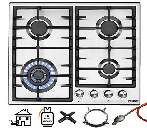 Phönix PS-603T Einbau Gaskochfeld Edelstahl Gaskocher 4 Kochplatten Propan-/ Erdgas inkl. Gasschlauch-Regler Set für Propangasflaschen + Guss WOK Aufsatz + Herdkreuz Phönix PS-603T Einbau Gaskochfeld Edelstahl Gaskocher 4 Kochplatten Propan-/ Erdgas inkl. Gasschlauch-Regler Set für Propangasflaschen + Guss WOK Aufsatz + Herdkreuz von Phönix Germany