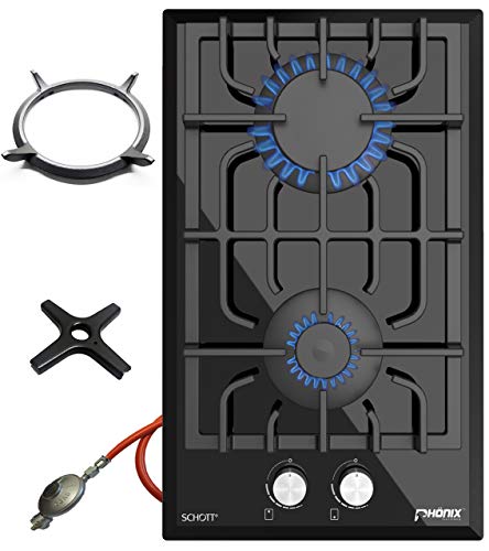 Phönix Domino-GL Gaskochfeld Glas Gaskocher 2 flammig inkl. Guss Wok-Aufsatz + Herdkreuz Schwarz Phönix Domino-GL Gaskochfeld Glas Gaskocher 2 flammig inkl. Guss Wok-Aufsatz + Herdkreuz Schwarz von Phönix germany