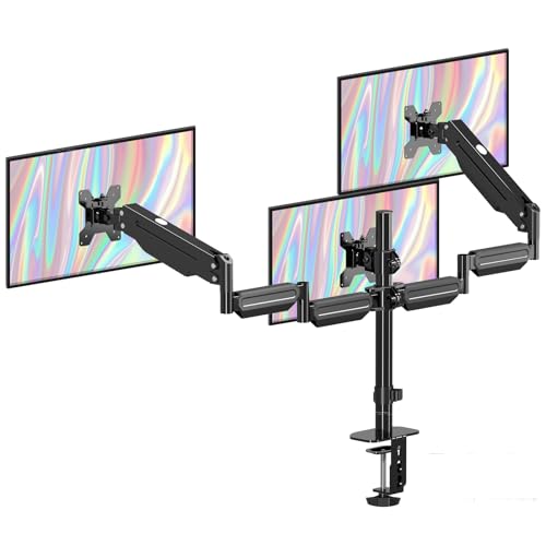 Pholiten Monitorhalterung 3 Monitore, Höhenverstellbarer Triple Monitor Stand, Bildschirmhalterung 3 monitore, Gasfeder-Monitor Arm für 3 Monitore 17-27 Zoll LCD Bildschirme bis 6kg pro Arm MD8003 von Pholiten