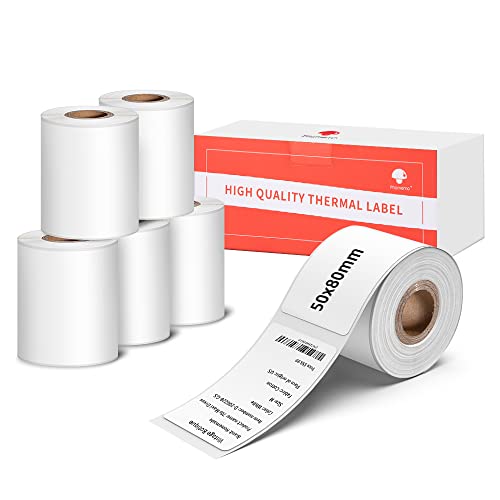 6 Pack-Phomemo M120/M110 Etiketten 6 Rollen 50x80mm Selbstklebende Thermodirekt-Etiketten, Thermodrucker-Etiketten für M110/M120/M220/M200 Etikettendrucker für Barcode, Adresse, Kleidung von Phomemo