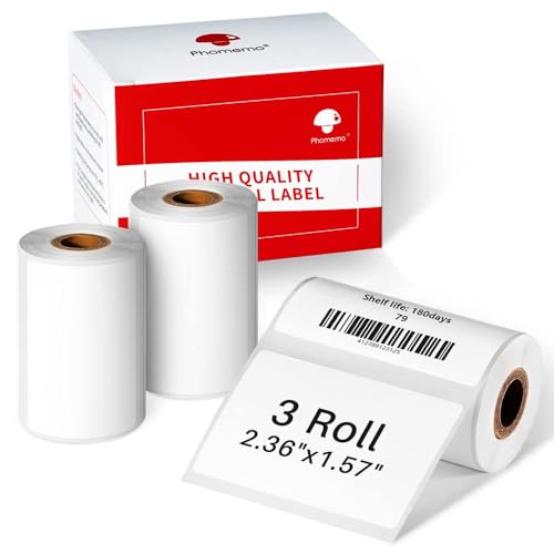 Phomemo 3 Rollen mit 180 selbstklebenden Thermo-Etiketten pro Rolle (2.35"x1.57"),kompatibel mit M220,M200,M221 Etikettendrucker,permanent klebend,für Kundenmailings,Adressetiketten,Geschäftsbriefe von Phomemo