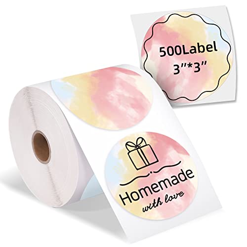 Phomemo 3" Runde thermische Etiketten, selbstklebende Kreis Aufkleber Drucker Etikett, kreisförmige direkte thermische Drucker Etikett für Dankeskarte, Logo Design, Adresse, QR Code, 500PCS von Phomemo