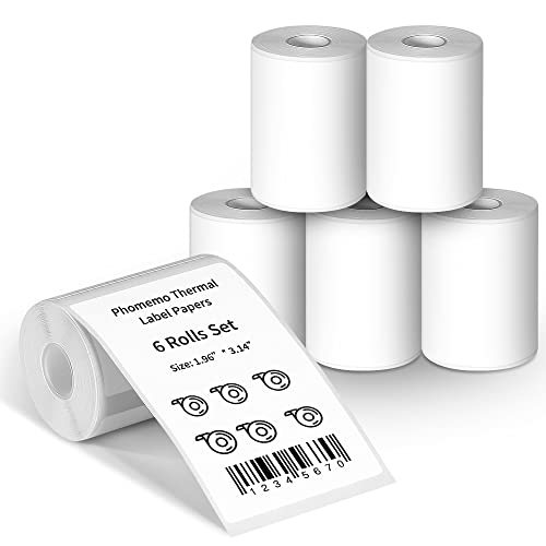 Phomemo 6 Rollen Etikettenpapier für Etikettendrucker, 1.96''*3.14''(50x30mm) Thermodrucker Etikettenpapier, 100Stück pro Rolle, Kompatibel mit Phomemo M120/M110/M220/M200/M221 Etikettendrucker von Phomemo