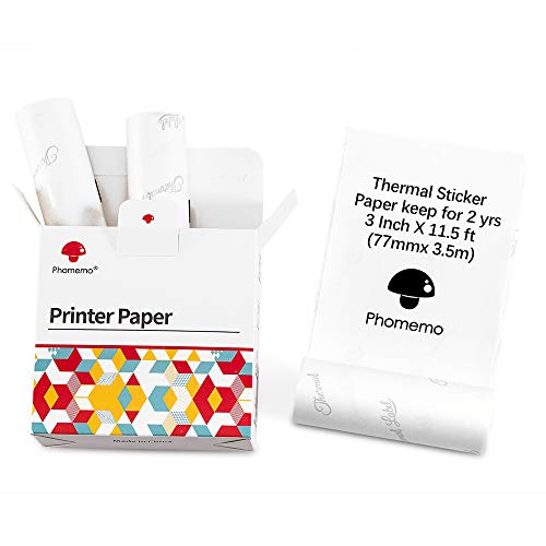 Phomemo 80mm 3 Zoll Sticker Papier – Schwarz auf Weiß Papier für Phomemo M03, M03AS, M04S, M04AS Mini-Thermodrucker, 80 mm x 3,5 m, 2 Jahre Haltbarkeit, Drei Rollen pro Karton von Phomemo