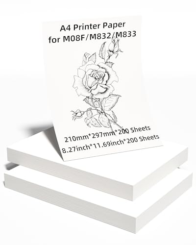Phomemo A4 Druckerpapier, Weißes Thermopapier für M08F/M832/M833 Tragbare A4 Thermodrucker, 8.27" x 11.69"(210mm x 297mm), 200 Blatt/Karton von Phomemo
