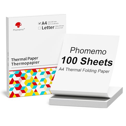 Phomemo A4 Endlos faltung Thermopapier, 210mm x 297mm (8.27" x 11.69"), Kompatibel mit Phomemo M08/M831/M832/M833/M834 Tragbarer A4 Drucker, für Business, Home, Foto, Rechnung, Vertrag, 100 Blatt von Phomemo