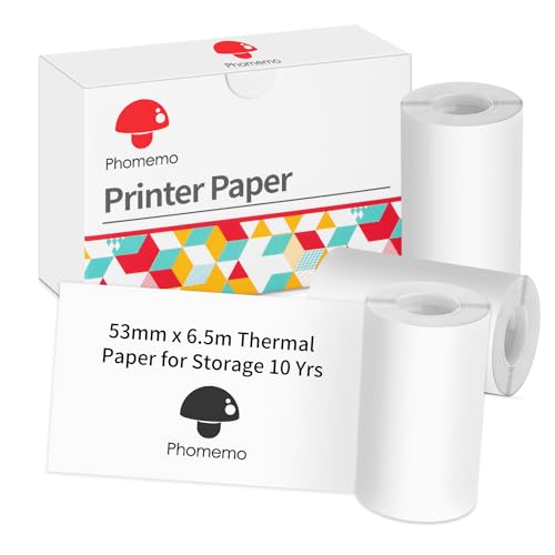 Phomemo Bedruckbares Thermopapier 3 Rollen, 53mm Druckerpapier Kompatibel mit Phomemo M832/M834/M03/M04S/M04AS Thermo-Etikettendrucker, 6.5M/Rolle von Phomemo