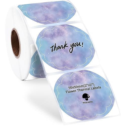 Phomemo Blumen Thermodirekt-Etiketten 50x50mm,Selbstklebende Runde Sternenhimmel-Aufkleber,Kreisförmige Handgefertigte Für Phomemo 241bt/246s/520bt/249 Drucker(500 Etikettens/Rolle,1 Rolle) von Phomemo