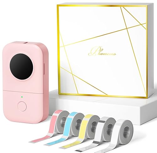 Phomemo D30 Bluetooth Etikettendrucker - Beschriftungsgerät Selbstklebend Mini Etikettiergerät,Label Printer mit 5 Rollen etikettenpapier Geschenkbox,Labelmaker Geeignet für Haushalt und Büro - Rosa von Phomemo