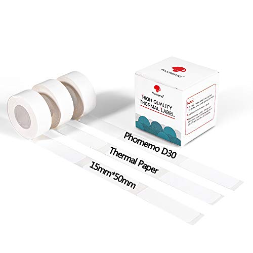 Phomemo D30 D30Pro Thermodrucker-Papierrolle - Hochglanzdruckpapierkleber Wasserdicht Ölfest 15 x 50 mm Weiß für Bluetooth Compact Mobile-Drucker, 3 Rollen von Phomemo