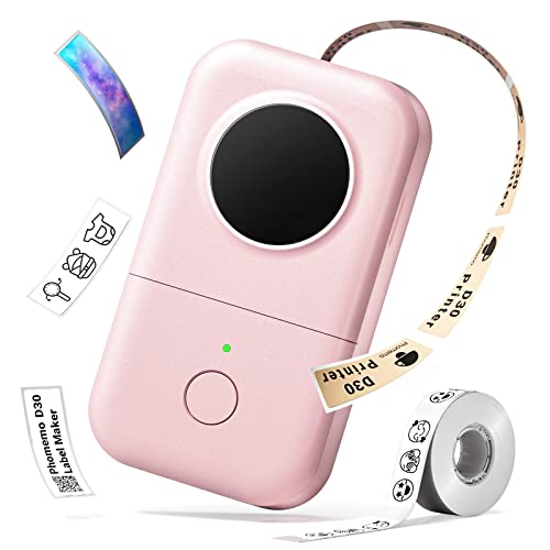 Phomemo D30 Etikettendrucker Aufkleberdrucker- Bluetooth Thermoetikettendrucker Entzückender Etikettieraufkleberhersteller, erfahrener Freundlich für Speicherung Namen, fähibel mit iOS Android, Rosa von Phomemo