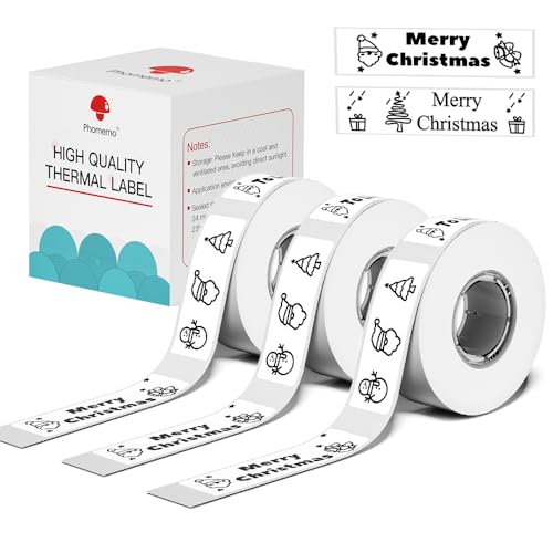 Phomemo D30 Etikettendrucker Band Schwarz auf Weiß Sticker Thermopapier Selbstklebendes Etikettenband, 12 x 40 mm (0.47 x 1.57 Inch) 160 Bänder/Rolle, 3-Rolle von Phomemo