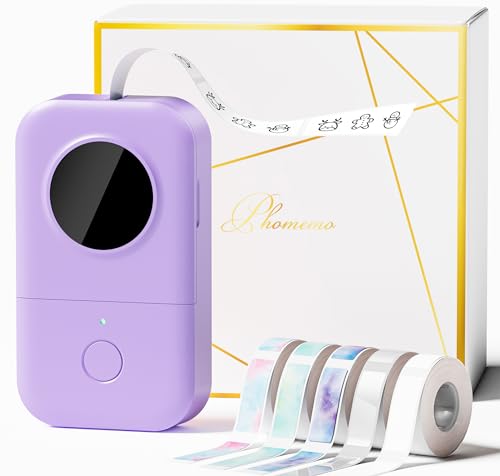 Phomemo D30 Etikettendrucker Bluetooth Etikettiergerät Beschriftungsgerät Selbstklebend Labelmaker mit 5 Rollen etikettenpapier Geschenkbox,Mini Label Printer Geeignet für Haushalt und Büro(Violett) von Phomemo