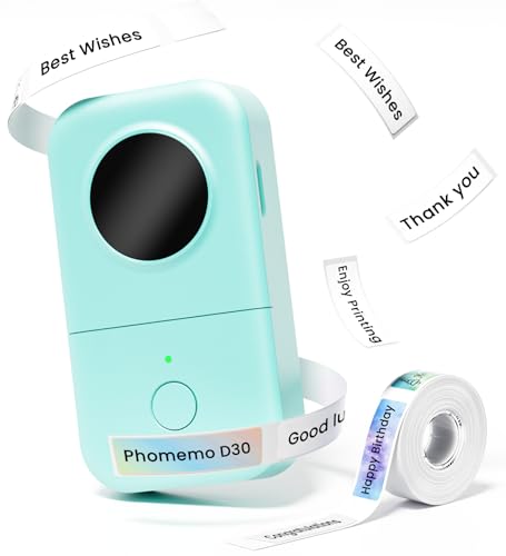 Phomemo D30 Etikettiergerät Bluetooth Etikettendrucker Selbstklebend Beschriftungsgerät Thermo Ettikettiergeraet für Zuhause,Küche,Schule,Büro,Mini Label Printer Kompatibel mit iOS & Android - Grün von Phomemo