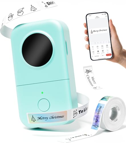 Phomemo D30 Etikettiergerät Bluetooth Etikettendrucker Selbstklebend Beschriftungsgerät Thermo Ettikettiergeraet für Zuhause,Küche,Schule,Büro,Mini Label Printer Kompatibel mit iOS & Android - Grün von Phomemo