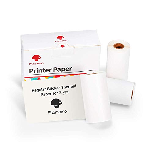 Phomemo Drucker Papier - M02/M02Pro/M02S/M03/M03AS/M04S/M04AS Mini Aufkleber, Weißes Pocket Thermal Pinter für selbstklebendes Aufkleber, 3 Rollen von Phomemo