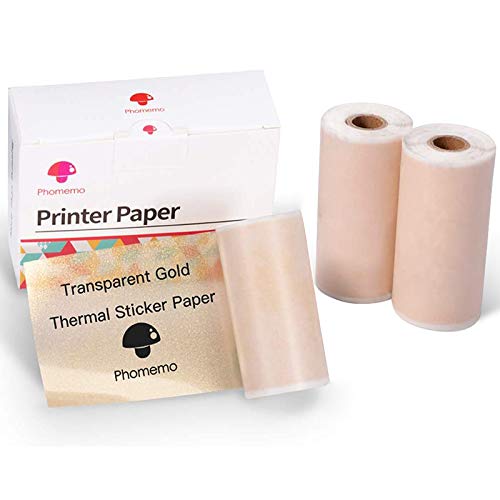 Phomemo Drucker Papier - M02/M02Pro/M02S/M03/M03AS/M04S/M04AS Mini Aufkleber Drucker Papier, Gold Mini Pocket Pinter Papier pro 53mm x 3.5m selbstklebendes Aufkleber Papier, 3 Rollen von Phomemo