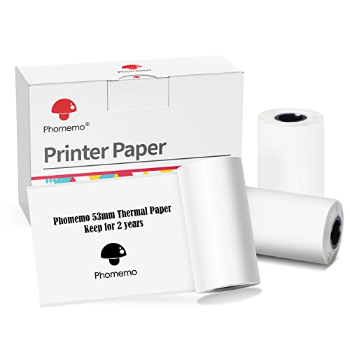 Phomemo Drucker Papier - M02/M02Pro/M02S/M03/M03AS/M04S/M04AS Mini Aufkleber Drucker Papier, Weiß Mini Pocket Thermal Pinter Papier Selbstklebendes Aufkleber Papier, 3 Rollen von Phomemo