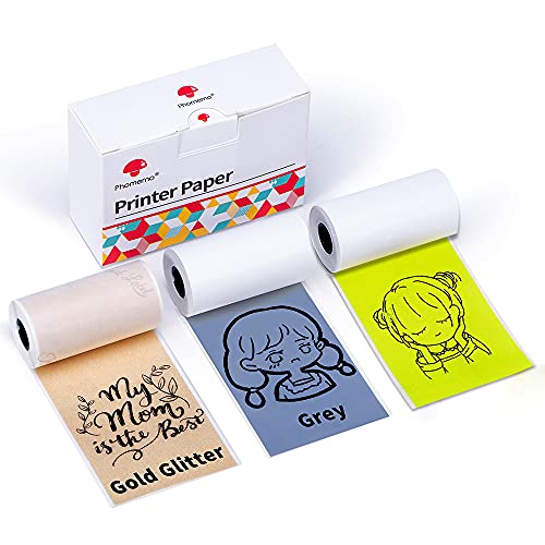 Phomemo Drucker Papier - M02/M02Pro/M02S/M03/M03AS/M04S/M04AS Mini Aufkleber Druckerpapier, Goldenes/Gelb/Graues Mini-Pocket-Pinter-Papier in Selbstklebendes Aufkleber-Papier, 3-Rollen von Phomemo
