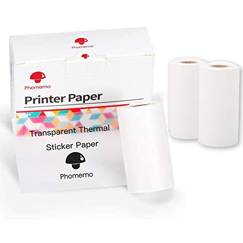 Phomemo Druckerpapier - M02/M02Pro/M02S/M03/M03AS/M04S/M04AS Glänzendes Mini Aufkleber Druckerpapier, Transparentes/Klares Mini Pinter Papier mit 53mmx3.5m Selbstklebendes Aufkleber-Papier, 3-Rollen von Phomemo