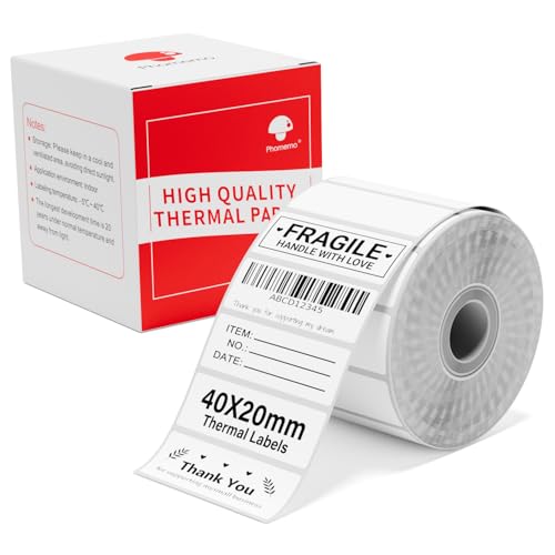 Phomemo Etikett Multifunktional Thermo Etikett selbstklebendes Etikett, 40mm * 20mm, kompatibel mit Phommeo M200/M110/M120/M220 Etikettendrucker, geeignet für Büro, Haus, Schule.320 Etiketten/Rolle von Phomemo
