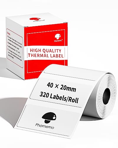 Phomemo Etikett Multifunktional Thermo Etikett selbstklebendes Etikett, 40x20mm, kompatibel mit Phommeo M120/M110/M200/M220/M221 Etikettendrucker, geeignet für Büro, Haus, Schule.320 Etiketten/Rolle von Phomemo