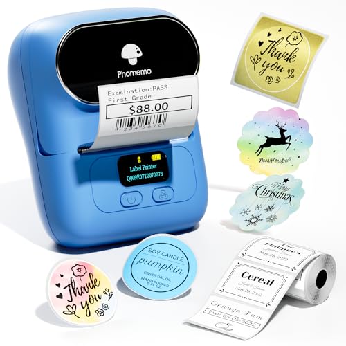 Phomemo Etikettendrucker - M110 Bluetooth tragbare Etikettendrucker-Maschine für Kleinunternehmen, Adresse, Barcode, Logo, Kleidung, Jerwery, kompatibel mit iOS & Android, Blau von Phomemo