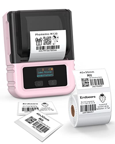 Phomemo Etikettendrucker - M120 Bluetooth Etiketten Drucker, Thermal ettiketiergerät, Labeldrucker Geeignet für Adresse, Etiketten, Beschriftungsgerät Selbstklebend Kompatibel mit Phones&PC von Phomemo