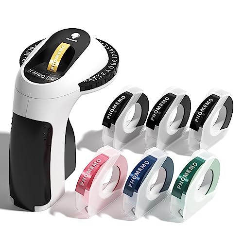 Phomemo Etikettiergerät, 3D Prägegerät E975, Tragbarer Beschriftungsgerät, Schwarz Etikettenprägegerät mit 6 Etikettenband, Ergonomisches Design, für Haus von Phomemo