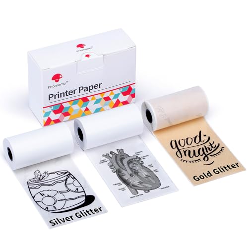 Phomemo M02/M02Pro/M02S/M03/M03AS/M04S/M04AS Mini Aufkleber Drucker Papier, Weiß/Silber Glitter/Golden Glitter Mini Pocket Thermal Pinter Papier Selbstklebendes Aufkleber Papier, 3 Rollen Phomemo M02/M02Pro/M02S/M03/M03AS/M04S/M04AS Mini Aufkleber Drucker Papier, Weiß/Silber Glitter/Golden Glitter Mini Pocket Thermal Pinter Papier Selbstklebendes Aufkleber Papier, 3 Rollen von Phomemo