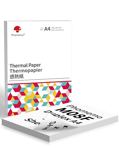 Phomemo M08F A4 Duplex Thermopapier Kompatibel für Phomemo M08F M832, Q302, M834, PJ762/PJ763MFi, MT800/MT800Q und andere A4 Thermodrucker, 210x297mm M08F Druckerpapier, 100 Blatt von Phomemo