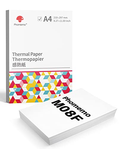 Phomemo M08F A4 Thermopapier Kompatibel für Phomemo M08F M832, Q302, M834, PJ762/PJ763MFi, MT800/MT800Q Tragbarer Thermodrucker, M08F Druckerpapier, 210x297mm, 200 Blatt von Phomemo