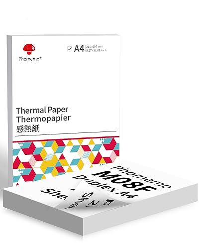 Phomemo M08F Duplex Thermopapier Kompatibel für Phomemo M08F M832, Q302, M834, PJ762/PJ763MFi, MT800/MT800Q und andere A4 Thermodrucker, 210x297mm M08F Druckerpapier, 200 Blatt von Phomemo
