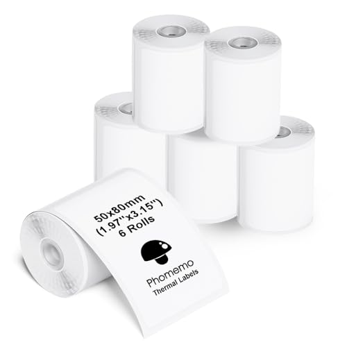 Phomemo M110/M200/M220/M221/M120 Selbstklebende Etiketten, 1.97"x3.15"(50x80mm) Thermoetiketten papier für Phomemo M110/M200/M220/M221/M120 Etikettendrucker, 100 Etiketten pro Rolle (6 Rollen) von Phomemo