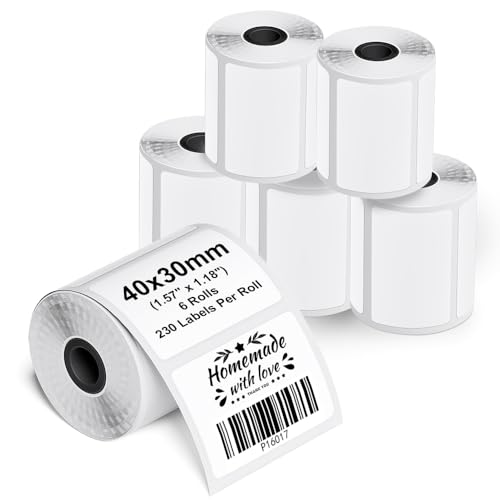 Phomemo M110/M200/M220/M221 Multifunktionale selbstklebende Etiketten, 1.57"x1.18"(40x30mm) Thermoetikettenpapier für Phomemo M110/M200/M220/M221 Etikettenmacher. 230 Etiketten pro Rolle. (6 Rollen) von Phomemo