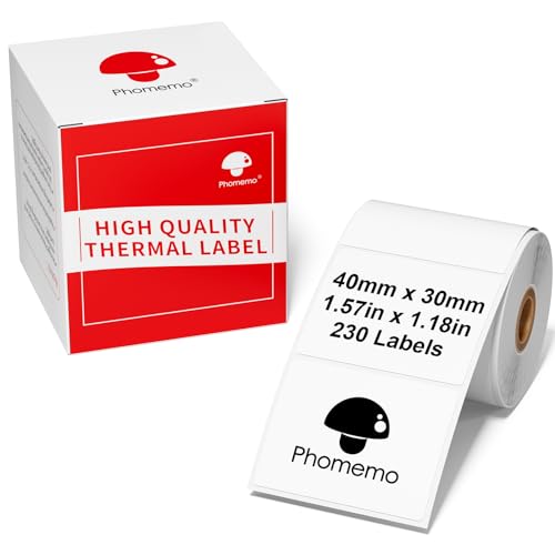 Phomemo M110/M200/M220/M221 Multifunktionale selbstklebende Etiketten, 1.57"x1.18"(40x30mm) Thermoetikettenpapier für Phomemo M110/M200/M220/M221 Etikettenmacher. 230 Etiketten pro Rolle. von Phomemo