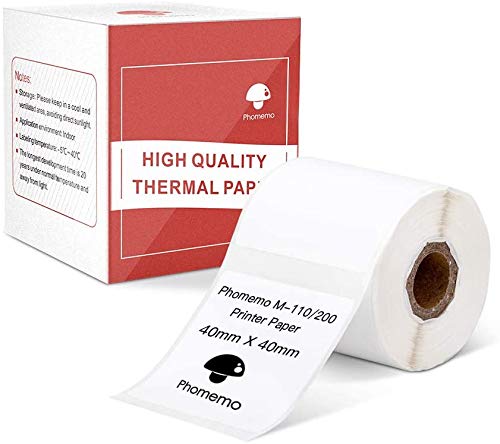 Phomemo M110 Etikett selbstklebendes quadratisches Etikett Thermo Etikett, 40mm*40mm, kompatibel mit Phomemo M200 M120 M220 M110 M221 Etikettendrucker, geeignet für Büro, zu Hause.180 Etiketten/Rolle von Phomemo
