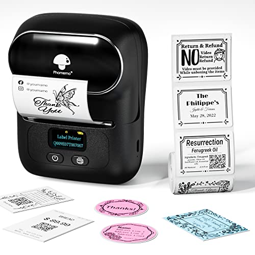 Phomemo M110 Etikettendrucker, Bluetooth Beschriftungsgerät Selbstklebend Edikettengerät Tragbarer Etiketten Drucker Gerät Barcode Sticker Aufkleber Drucker Maschine, mit 1 Rolle 40x30mm Etikett von Phomemo