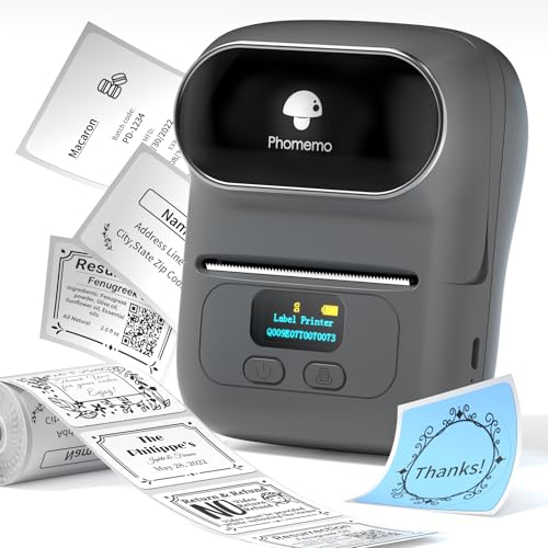 Phomemo M110 Etikettendrucker Bluetooth,Etikettendrucker Selbstklebend Thermo Beschriftungsgerät für Unternehmen, Barcode QR-Code, Einzelhandel, Label Printer Kompatibel mit Telefonen und PC,Grau von Phomemo