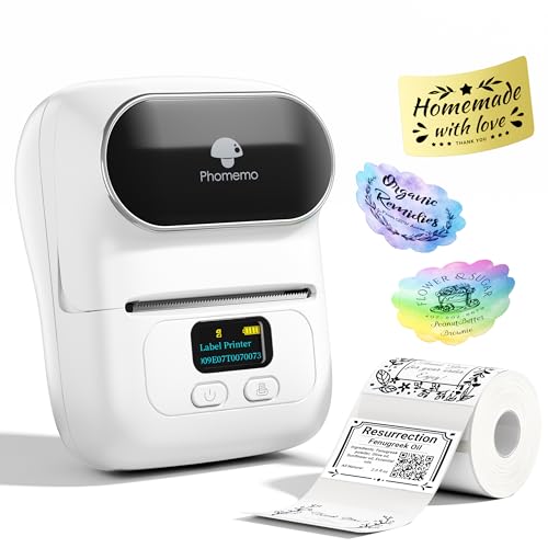 Phomemo M110 Etikettendrucker Bluetooth Tragbarer Beschriftungsgerät Selbstklebend Label printer für Unternehmen Adresse,Einzelhandel und Büro kleine,Barcode Etikettendrucker für Telefonen & PC - Weiß von Phomemo