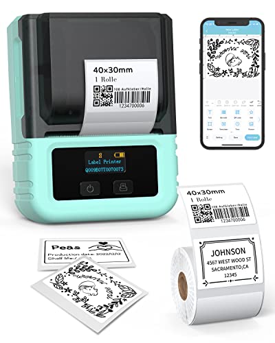 Phomemo M120 Etikettendrucker Maschine, Bluetooth Barcode Etikettendrucker Größe 20-50mm, Unterstützung mit Phones&PC, Etikettenhersteller für Zuhause, Einzelhandel, Büro, Kleinunternehmen, Grün von Phomemo
